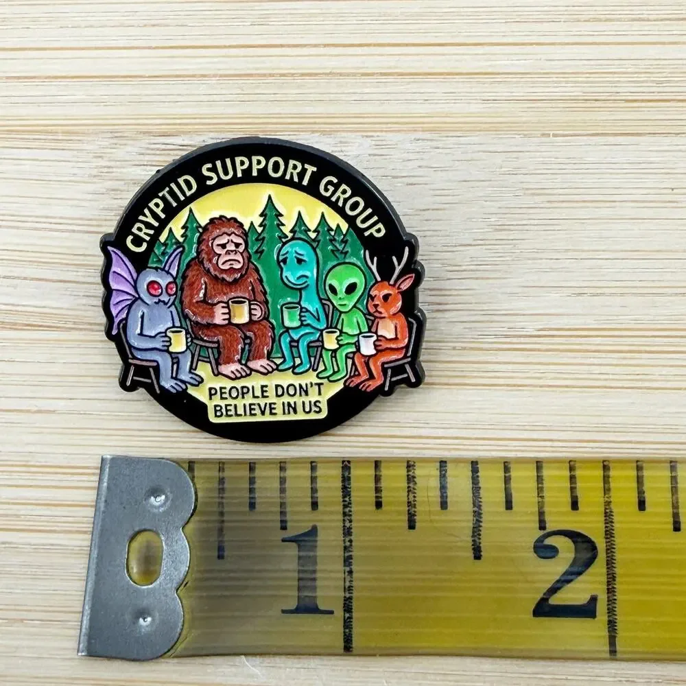 Cryptid Support Group Enamel Pin Bigfoot Alien Mothman Cute Weird Gift
